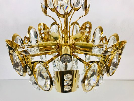 German Gilded Brass and Crystal Glass Chandelier from Palwa, 1960s-PUK-617924