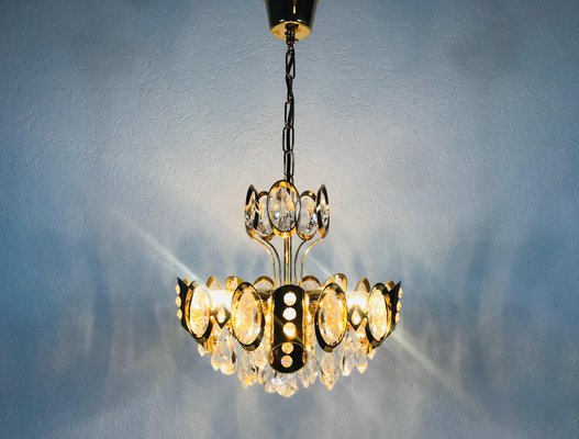 German Gilded Brass and Crystal Glass Chandelier from Palwa, 1960s-PUK-617924