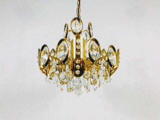 German Gilded Brass and Crystal Glass Chandelier from Palwa, 1960s-PUK-617924