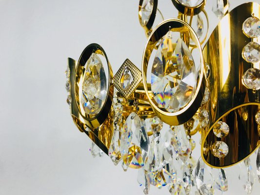 German Gilded Brass and Crystal Glass Chandelier from Palwa, 1960s-PUK-617924