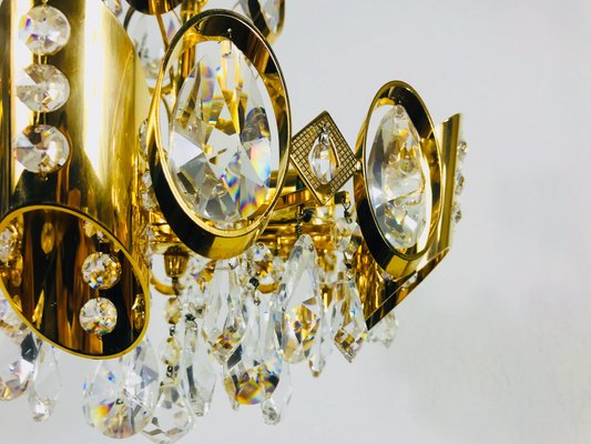 German Gilded Brass and Crystal Glass Chandelier from Palwa, 1960s-PUK-617924