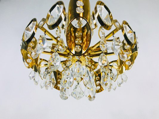 German Gilded Brass and Crystal Glass Chandelier from Palwa, 1960s-PUK-617924