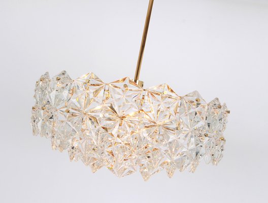 German Gilt Brass and Crystal Glass Chandelier for Kinkeldey, 1970s-UGR-1085556