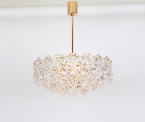 German Gilt Brass and Crystal Glass Chandelier for Kinkeldey, 1970s-UGR-1085556