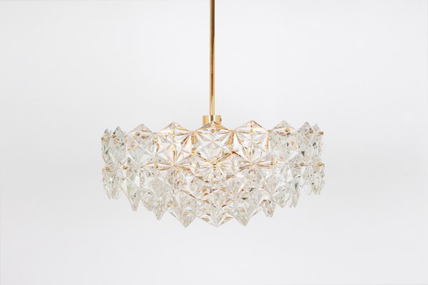 German Gilt Brass and Crystal Glass Chandelier for Kinkeldey, 1970s-UGR-1085556