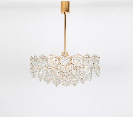 German Gilt Brass and Crystal Glass Chandelier for Kinkeldey, 1970s-UGR-1085556