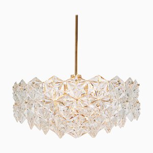 German Gilt Brass and Crystal Glass Chandelier for Kinkeldey, 1970s-UGR-1085556