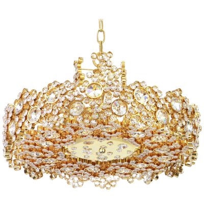 German Gilt Brass and Crystal Glass Encrusted Chandeliers from Palwa, 1970s-UGR-1085616