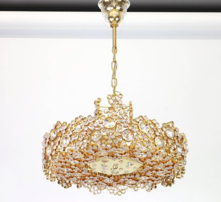 German Gilt Brass and Crystal Glass Encrusted Chandeliers from Palwa, 1970s-UGR-1086058