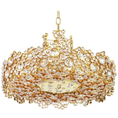 German Gilt Brass and Crystal Glass Encrusted Chandeliers from Palwa, 1970s-UGR-1086189