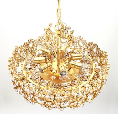 German Gilt Brass and Crystal Glass Encrusted Chandeliers from Palwa, 1970s-UGR-1085616