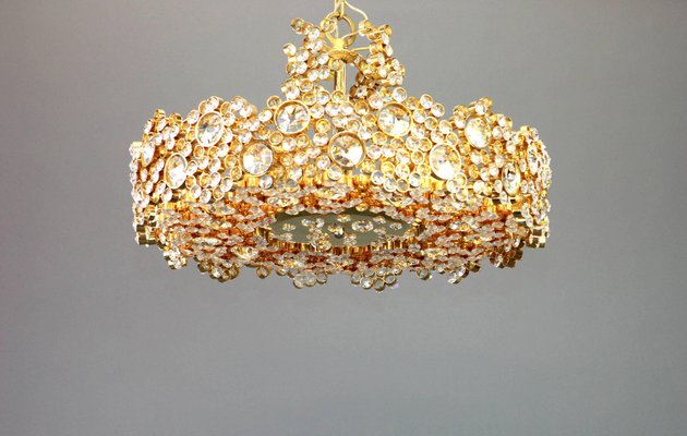 German Gilt Brass and Crystal Glass Encrusted Chandeliers from Palwa, 1970s-UGR-1085616