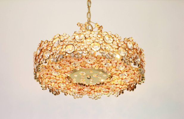 German Gilt Brass and Crystal Glass Encrusted Chandeliers from Palwa, 1970s-UGR-1085616