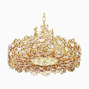 German Gilt Brass and Crystal Glass Encrusted Chandeliers from Palwa, 1970s-UGR-1085616