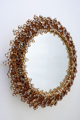 German Gilt Brass & Crystal Mirror by Palwa for Palwa, 1970s-WPT-887323