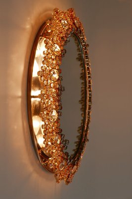 German Gilt Brass & Crystal Oval Mirror by Palwa for Palwa, 1970s-WPT-887329