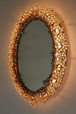 German Gilt Brass & Crystal Oval Mirror by Palwa for Palwa, 1970s-WPT-887329