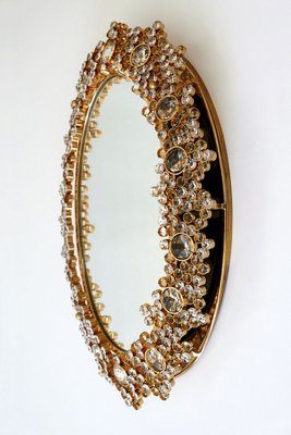 German Gilt Brass & Crystal Oval Mirror by Palwa for Palwa, 1970s-WPT-887329