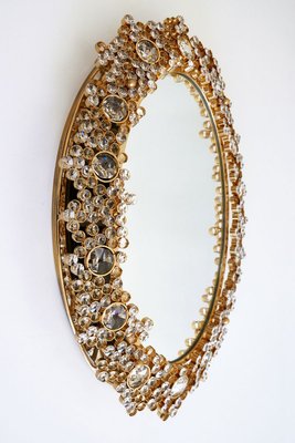 German Gilt Brass & Crystal Oval Mirror by Palwa for Palwa, 1970s-WPT-887329