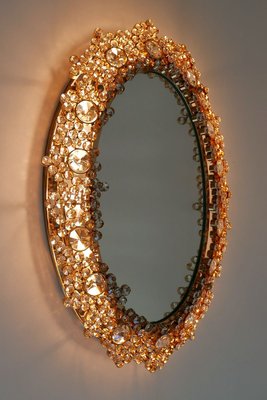 German Gilt Brass & Crystal Oval Mirror by Palwa for Palwa, 1970s-WPT-887329