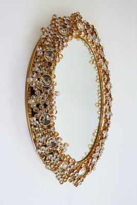 German Gilt Brass & Crystal Oval Mirror by Palwa for Palwa, 1970s-WPT-887329