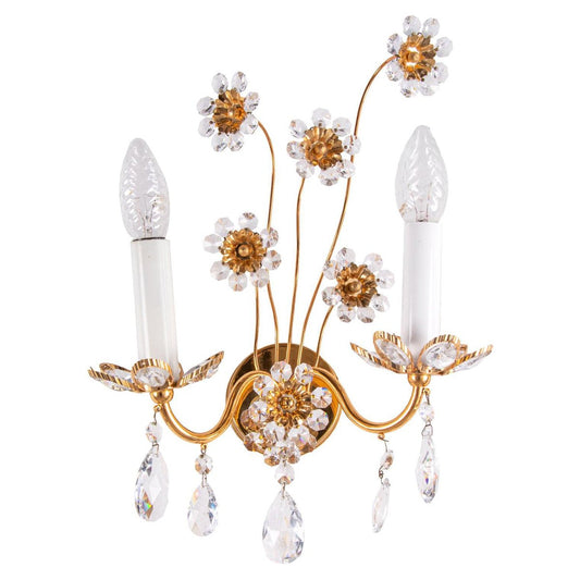 German Glamorous Jewel Wall Lamp in Crystal & Gilt-Brass from Palwa, 1960