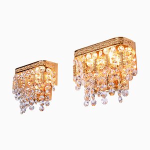 German Glamorous Jewel Wall Lamp in Crystal & Gilt-Brass from Palwa, Set of 2-DEK-945874