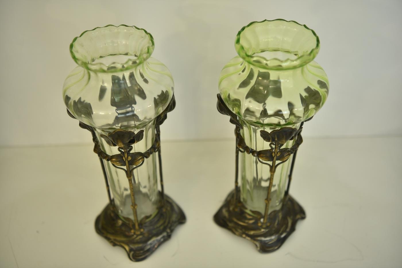 German Glass and Silverplate Vases from Jugendstil WMF, 1910s, Set of 2