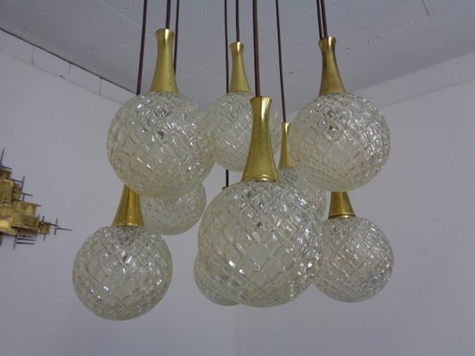 German Glass & Brass Cascade Ceiling Lamp, 1960s-RDW-1062311