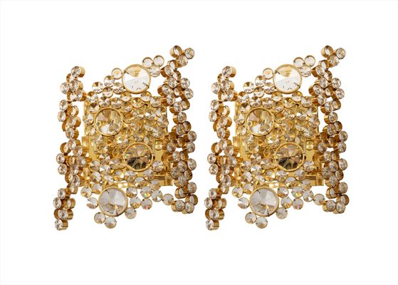 German Gold-Plated and Crystal Glass Sconces from Palwa, 1960s, Set of 2-DEK-546676