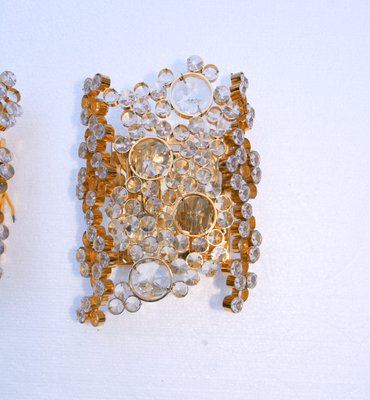 German Gold-Plated and Crystal Glass Sconces from Palwa, 1960s, Set of 2-DEK-546676