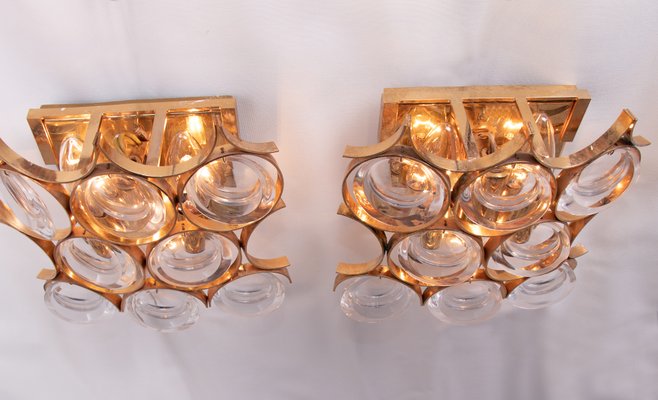 German Gold-Plated Crystal Glass Sconces from Palwa, 1960s, Set of 2-DEK-548318