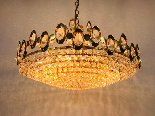 German Golden Gilded Brass and Crystal Glass Chandelier from Palwa, 1960s-PUK-617839