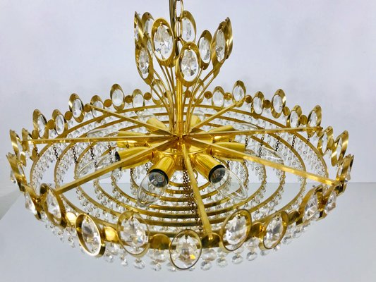 German Golden Gilded Brass and Crystal Glass Chandelier from Palwa, 1960s-PUK-617839