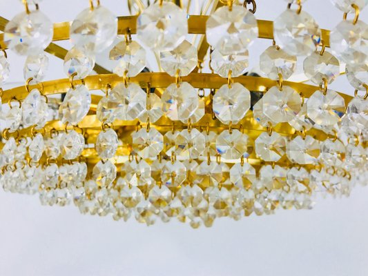 German Golden Gilded Brass and Crystal Glass Chandelier from Palwa, 1960s-PUK-617839