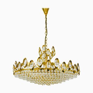 German Golden Gilded Brass and Crystal Glass Chandelier from Palwa, 1960s-PUK-617839