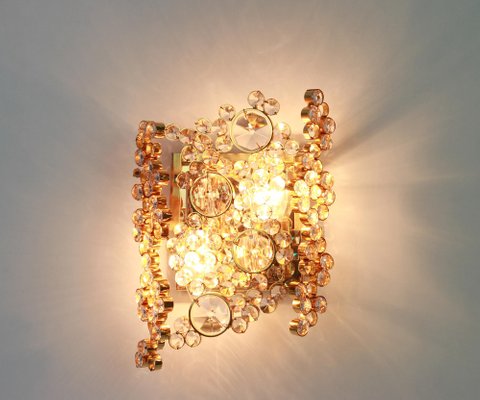 German Golden Gilded Brass and Crystal Sconce by Palwa, 1960s, Set of 2-UGR-1085640