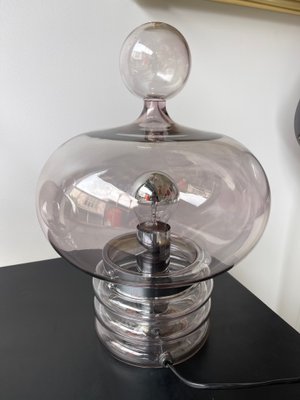 German Gray Smoke Glass and Metal Lamps attributed to Glashütte Limburg, 1970s, Set of 2-FUE-1435942