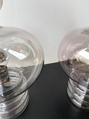 German Gray Smoke Glass and Metal Lamps attributed to Glashütte Limburg, 1970s, Set of 2-FUE-1435942