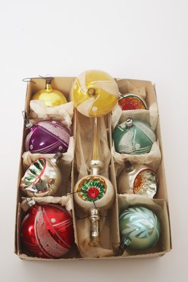 German Hand Blown and Christmas Bauble and Tree Topper, 1950s Set of 10-ESB-2035574