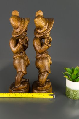 German Hand Carved Wood Figurative Sculptures of Two Boy Musicians, Set of 2-KEG-1086463