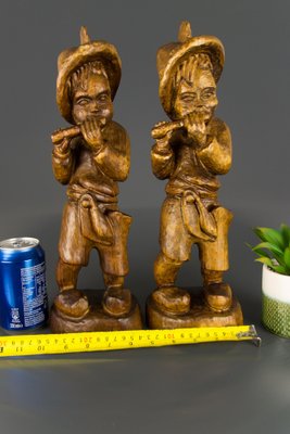 German Hand Carved Wood Figurative Sculptures of Two Boy Musicians, Set of 2-KEG-1086463