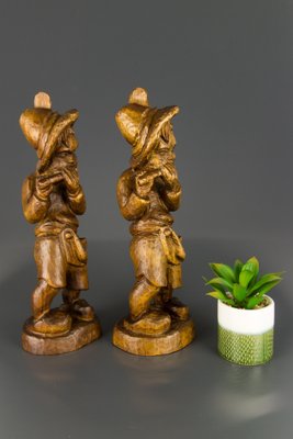 German Hand Carved Wood Figurative Sculptures of Two Boy Musicians, Set of 2-KEG-1086463