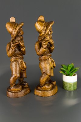 German Hand Carved Wood Figurative Sculptures of Two Boy Musicians, Set of 2-KEG-1086463