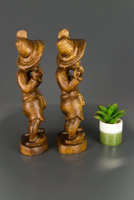 German Hand Carved Wood Figurative Sculptures of Two Boy Musicians, Set of 2-KEG-1086463