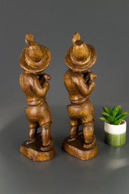 German Hand Carved Wood Figurative Sculptures of Two Boy Musicians, Set of 2-KEG-1086463