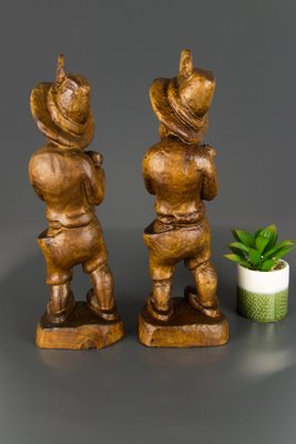 German Hand Carved Wood Figurative Sculptures of Two Boy Musicians, Set of 2-KEG-1086463