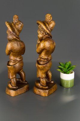 German Hand Carved Wood Figurative Sculptures of Two Boy Musicians, Set of 2-KEG-1086463