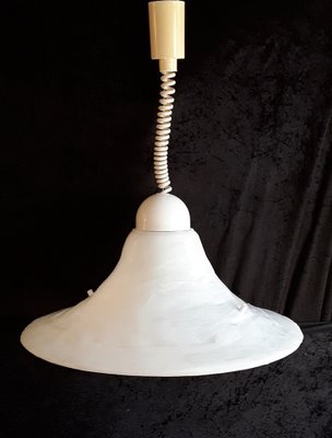 German Height-Adjustable Ceiling Lamp in White Polyester with a Cream-Colored Cable and Canopy from Cristallux, 1970s-HOI-1312096