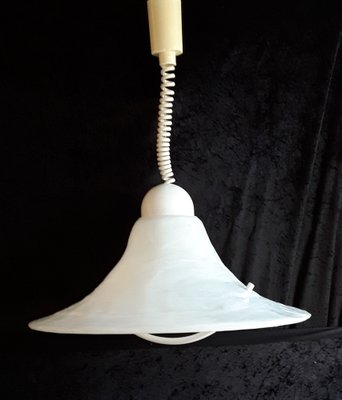 German Height-Adjustable Ceiling Lamp in White Polyester with a Cream-Colored Cable and Canopy from Cristallux, 1970s-HOI-1312096